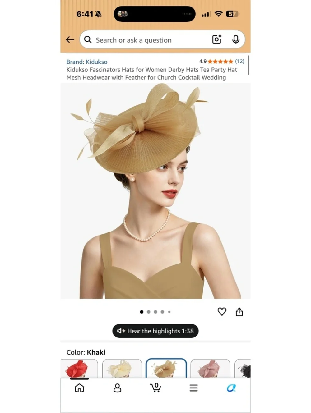 Kidukso Khaki Fascinator Hat with Mesh Bow - Derby Tea Party Hat